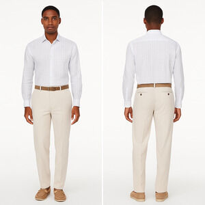 Perry Ellis Men's Classic-Fit Linen Blend Herringbone Pants Size 36x32 Natural